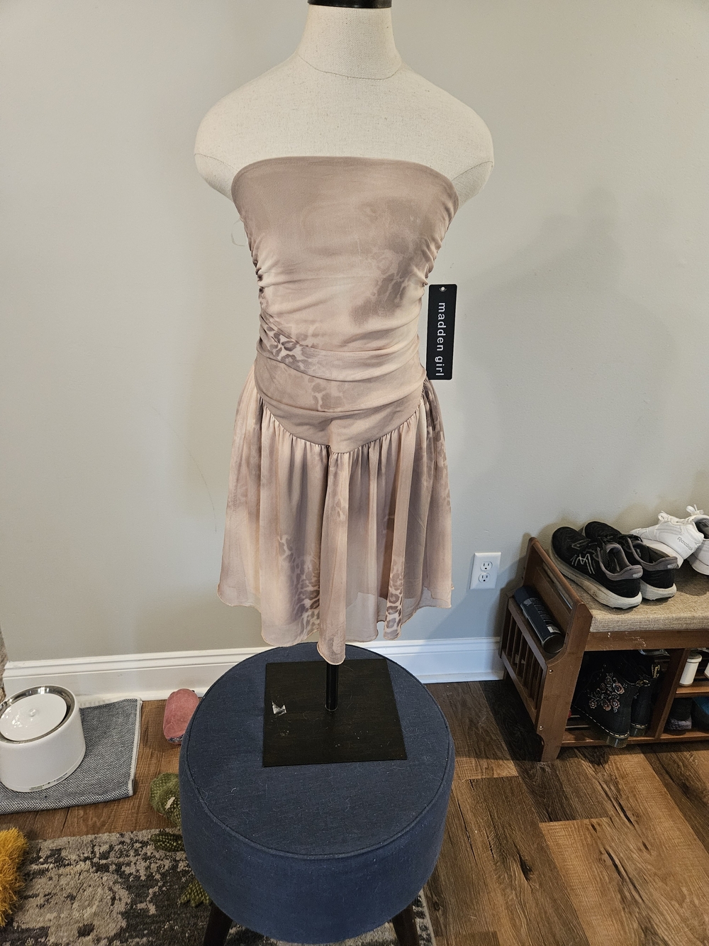 Maddengirl Strapless Blush Tie-Dye Mini Dress SMALL